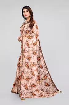 Brown printed georgette saree with blouse