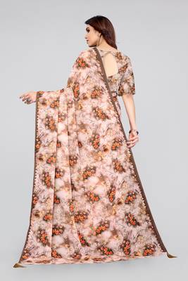 Brown printed georgette saree with blouse 4