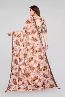 Brown printed georgette saree with blouse