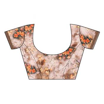 Brown printed georgette saree with blouse 5