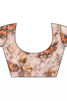 Brown printed georgette saree with blouse