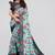 Teal printed cotton saree with blouse