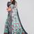 Teal printed cotton saree with blouse