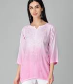 Pink embroidered rayon short-kurtis