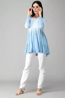 Blue embroidered rayon short-kurtis