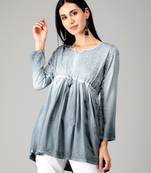 Green embroidered rayon short-kurtis