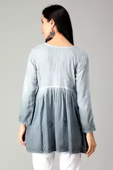 Green embroidered rayon short-kurtis