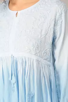 Blue embroidered rayon short-kurtis