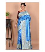 Blue woven banarasi silk saree with blouse