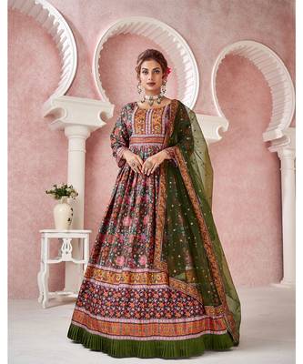 Everywhere Designer Mahendi Dola silk Gown With Dupatta 1