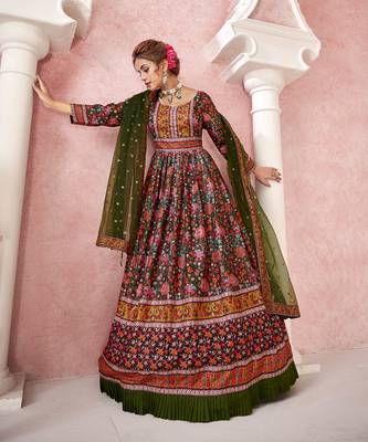 Everywhere Designer Mahendi Dola silk Gown With Dupatta 4