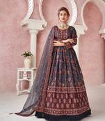 Everywhere Designer Navy Blue Dola silk Gown With Dupatta