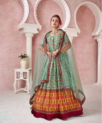 Everywhere Designer Green Dola silk Gown With Dupatta 1