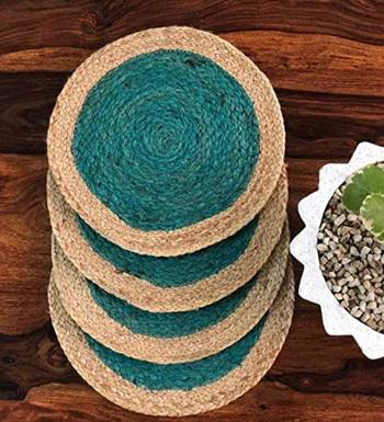 Ar Antique Rugs Round Braided Jute Placemats 30 cm - Dining Table, Bed Side/Centre Table/Shelves Pack of 6 1