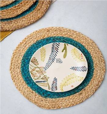 Ar Antique Rugs Round Braided Jute Placemats 30 cm - Dining Table, Bed Side/Centre Table/Shelves Pack of 6 3