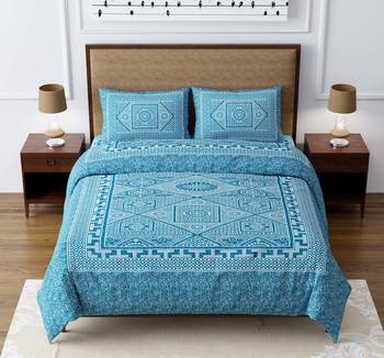 Cotton Printed King Size Double Bedsheet with 2 Pillow Covers Set 1