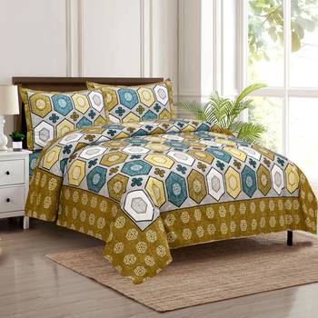 Cotton Printed King Size Double Bedsheet with 2 Pillow Covers Set 1