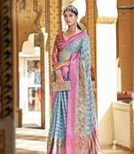   light blue woven silk saree with blouse