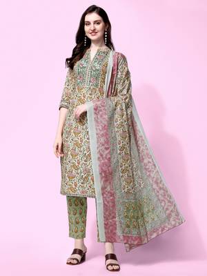 Green floral print cotton salwar 1