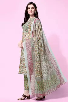 Green floral print cotton salwar