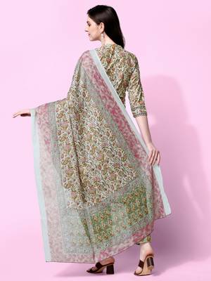 Green floral print cotton salwar 3