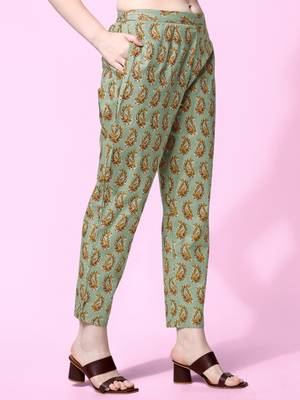 Green floral print cotton salwar 4