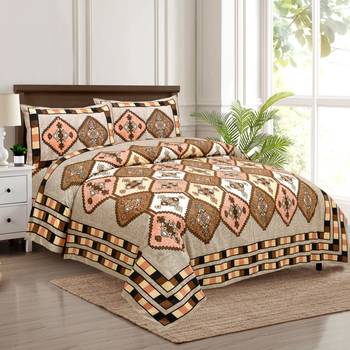 Cotton Printed King Size Double Bedsheet with 2 Pillow Covers Set 1