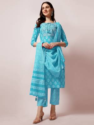 Turquoise floral print cotton salwar 1