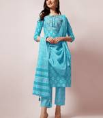 Turquoise floral print cotton salwar