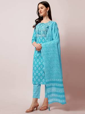 Turquoise floral print cotton salwar 2