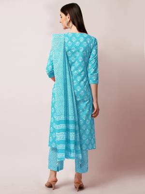 Turquoise floral print cotton salwar 3