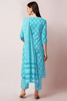 Turquoise floral print cotton salwar