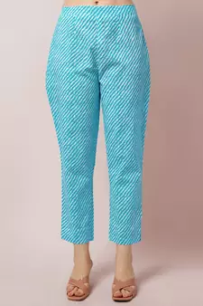 Turquoise floral print cotton salwar