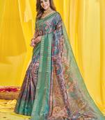 SAREE MALL Women's Dola Silk Cream Digital Print Designer Saree With Blouse Piece