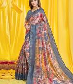 SAREE MALL Women's Dola Silk Cream Digital Print Designer Saree With Blouse Piece