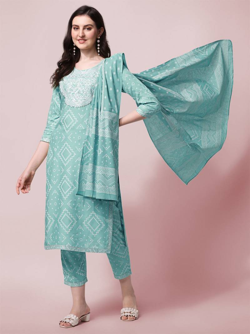 Green bandhej rayon salwar