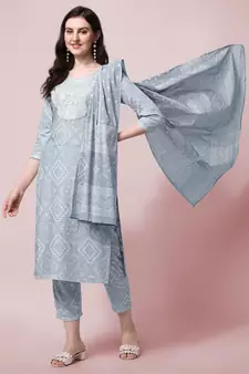 Grey bandhej rayon salwar