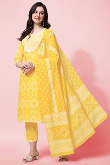 Yellow bandhej rayon salwar