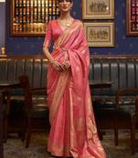 SAREE MALL Women's Silk Blend Pink Woven Design Designer Saree With Blouse Piece