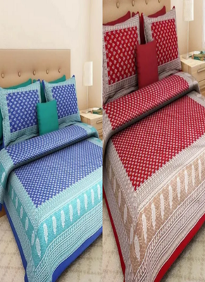 Combo Pack of 2 Jaipuri Booti Print Cotton Double Bedsheets With 4 Pillow Covers 1