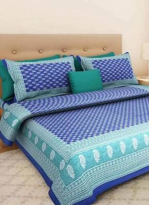 Combo Pack of 2 Jaipuri Booti Print Cotton Double Bedsheets With 4 Pillow Covers 2