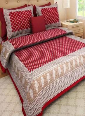 Combo Pack of 2 Jaipuri Booti Print Cotton Double Bedsheets With 4 Pillow Covers 3