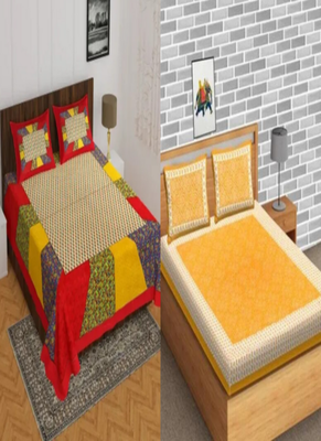 Combo Pack of 2 Jaipuri Printed Cotton Double Bedsheets With 4 Pillow Covers 1