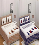 Combo Pack of 2 Jaipuri Dandiya Print Cotton Double Bedsheets With 4 Pillow Covers