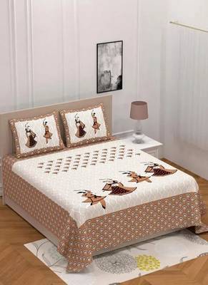 Combo Pack of 2 Jaipuri Dandiya Print Cotton Double Bedsheets With 4 Pillow Covers 2
