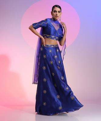 Blue Sequin Work Lehenga Set 1