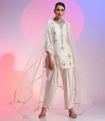 Ivory Mirror Work Short Kurta Ser