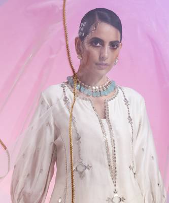 Ivory Mirror Work Short Kurta Ser 3