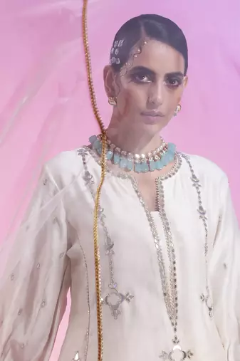 Ivory Mirror Work Short Kurta Ser