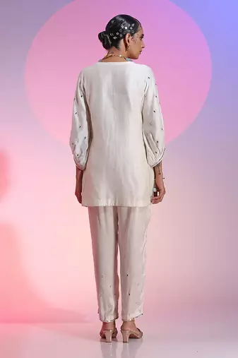 Ivory Mirror Work Short Kurta Ser